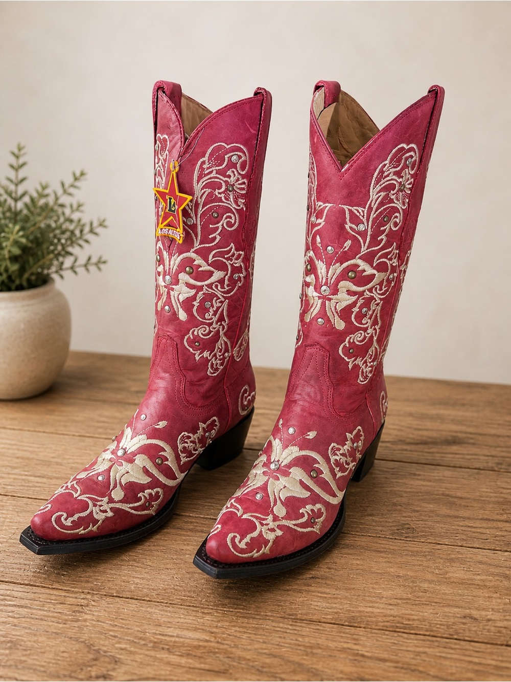 Red Embroidered With Gromnets & Swarovski Crystals Western Cowboy Boots